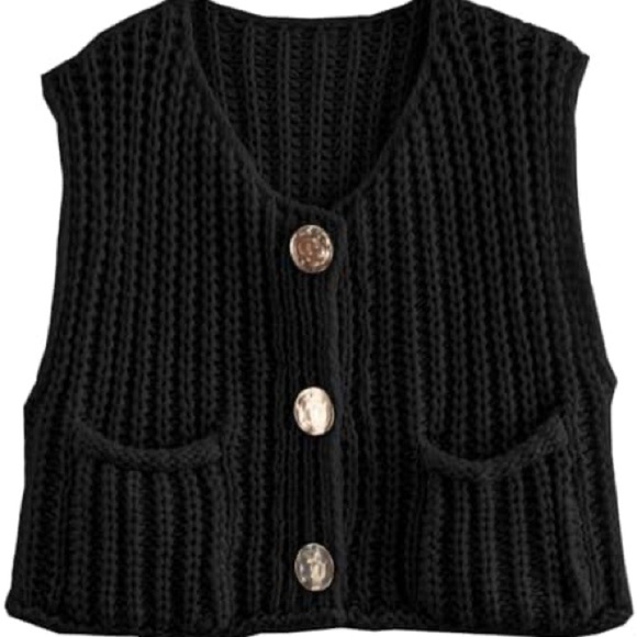 Sweaters - Black Knit Button-Up Sweater Vest